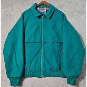 Vtg Pendleton Wool Plaid Lined Cruiser Jacket Bomber Green USA‎ Made 80s Large